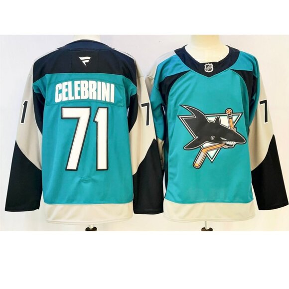 Mens Macklin Celebrini Teal Stitched Jersey